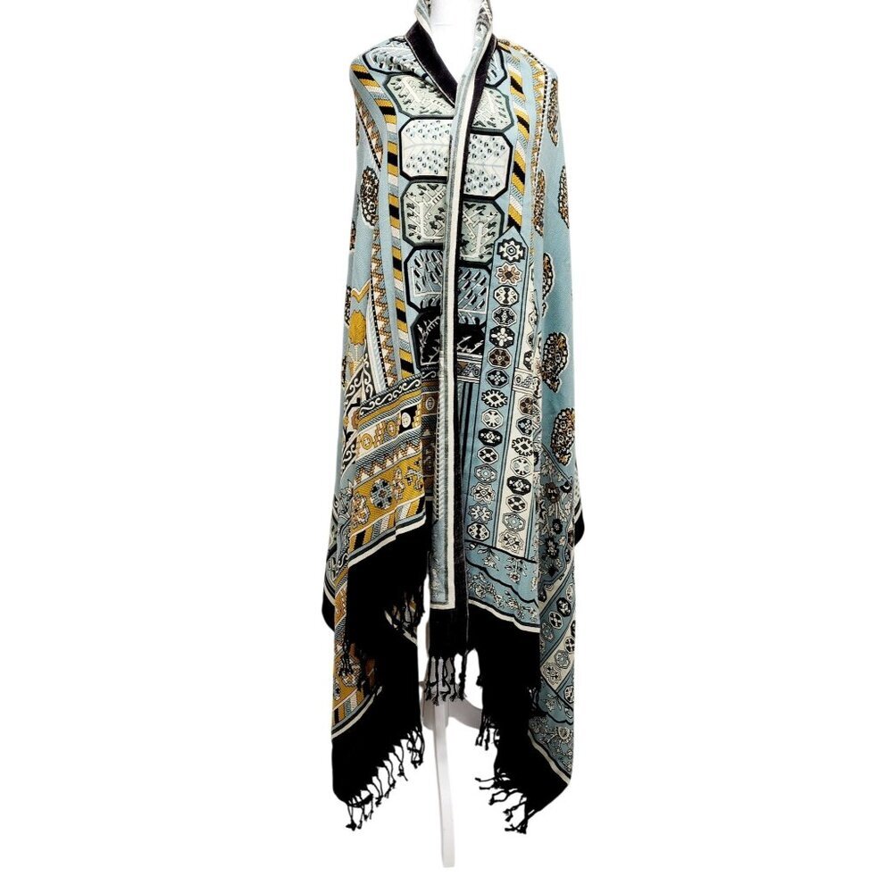 Dana Xu Wool Pashmina Shawl/Wrap With Tassel Fringe Multicolor Geometric Floral